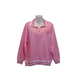 Barbie logo Women light pink longsleeve collared pullover sweatshirt size L NWT